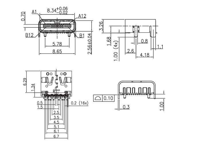 USB插座USB-C-04_參考圖紙